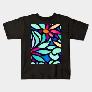 Vibrant Multicolor Flower Abstract Art - Stained Glass Kids T-Shirt